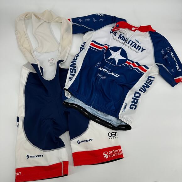 Primal Mens Cycling Race Cut Jersey and E6 Chamois Patriotic American Lot Large - Picture 1 of 8
